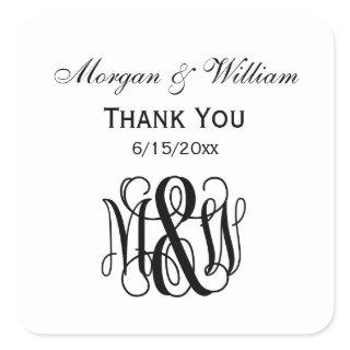 Black Vine Script Monogram B&G DIY BG Square Sticker