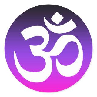 Black Violet and Hot Pink Ombre Om Symbol Classic Round Sticker