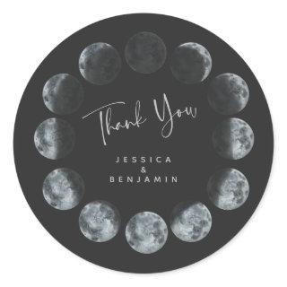 Black Watercolor Moon Phases Personalized  Classic Round Sticker