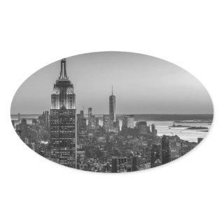 Black & White Aerial View of New York City Night Oval Sticker