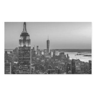 Black & White Aerial View of New York City Night Rectangular Sticker