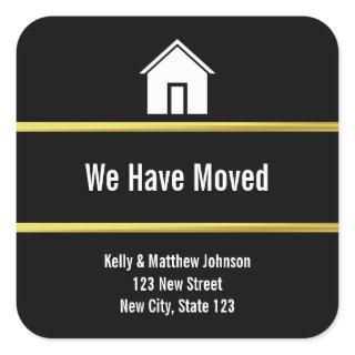 Black White and Faux Gold Moving Announcement Square Sticker