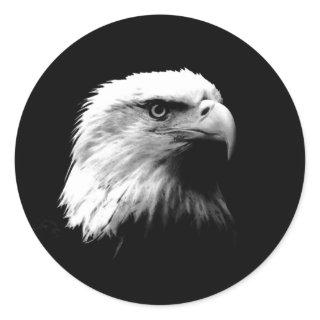 Black & White Bald Eagle Classic Round Sticker