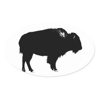 Black & White Bison Buffalo Silhouette Pop Art Oval Sticker