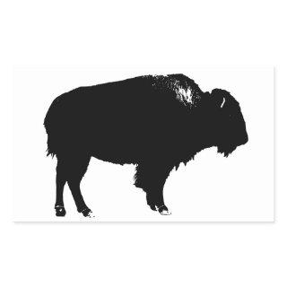 Black & White Bison Buffalo Silhouette Pop Art Rectangular Sticker