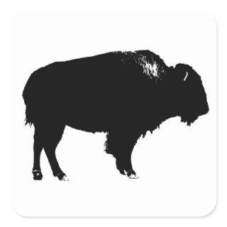 Black & White Bison Buffalo Silhouette Pop Art Square Sticker