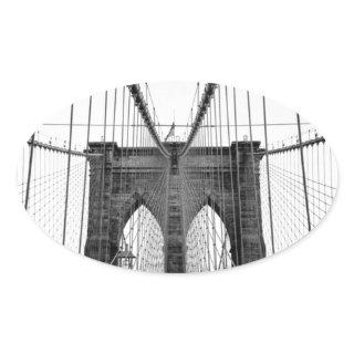 Black White Brooklyn Bridge New York Oval Sticker