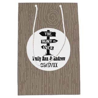 Black White & Brown Rustic Antler The Hunt is Over Medium Gift Bag