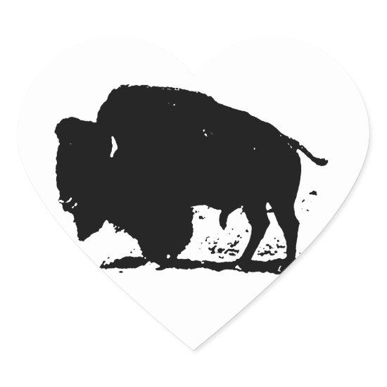 Black & White Buffalo Silhouette Heart Sticker