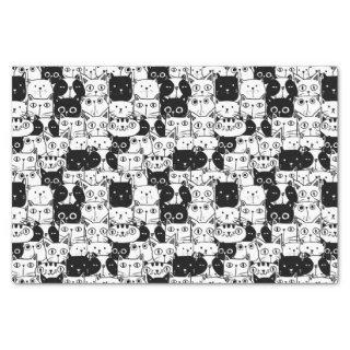 Black & White Cat Faces Pattern Birthday Party Tissue Paper