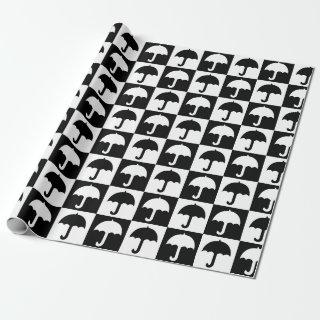 Black White Checkered Umbrella Block Print