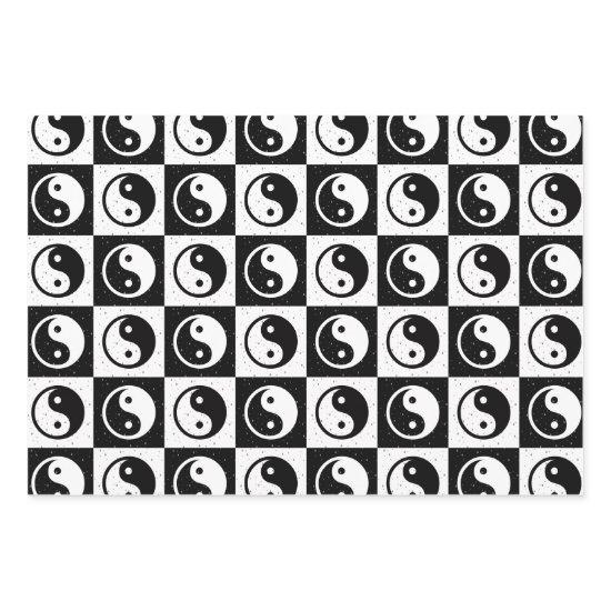 Black White Checkered Yin-yang Zen Block Print  Sheets