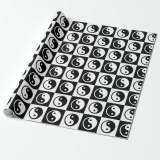 Black White Checkered Ying-yang Zen Block Print