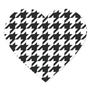 Black White Classic Houndstooth Check Heart Sticker