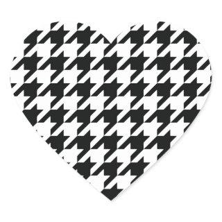 Black White Classic Houndstooth Check Heart Sticker