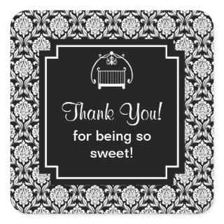 Black & White Damask Crib Baby Shower Square Square Sticker