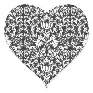Black White Damask Lace Brocade Heart Sticker