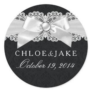 Black & White Damask & Pearl Bow Sticker