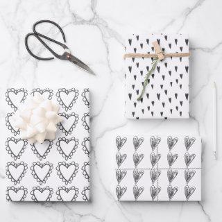 Black white doodle hearts cute whimsical pattern  sheets