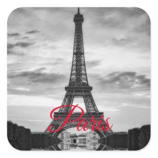 Black White Eiffel Tower Paris European Travel Square Sticker