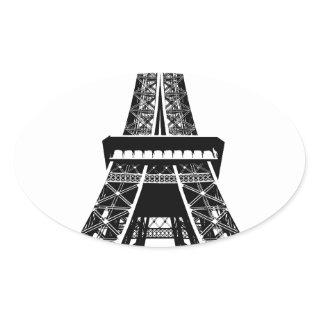 Black white Eiffel Tower Paris France Art Artwork Oval Sticker