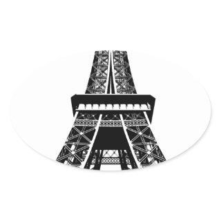 Black white Eiffel Tower Paris France Art Artwork Oval Sticker