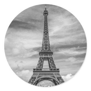 Black & White Eiffel Tower Paris France Classic Round Sticker