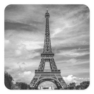 Black & White Eiffel Tower Paris France Square Sticker