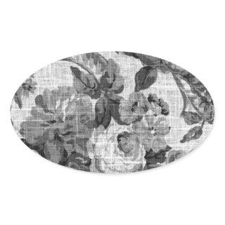 Black & White Gray Tone Vintage Floral Toile No.5 Oval Sticker