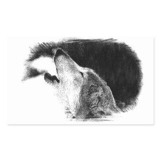 Black & White Grey Wolf Sketch Artwork Rectangular Sticker