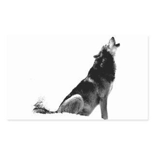 Black White Howling Wolf Rectangular Sticker