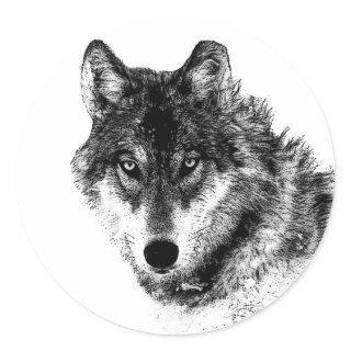 Black White Inspirational Wolf Eyes Classic Round Sticker
