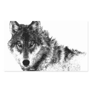 Black White Inspirational Wolf Eyes Rectangular Sticker