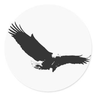 Black & White Landing Eagle Classic Round Sticker