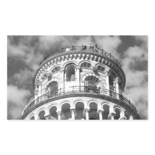 Black White Leaning Tower of Pisa Italy Rectangular Sticker