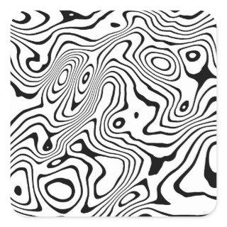 Black White liquid swirl Abstract Design Square Sticker