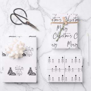 Black White Merry Christmas Trees Quote Gift  Sheets