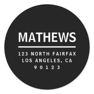 Black & White | Modern Bold Return Address Classic Round Sticker