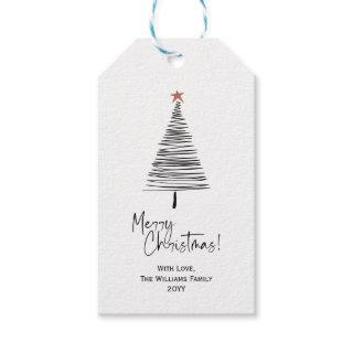 Black White Modern Merry Christmas Tree Gift Tags