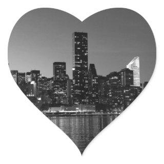Black White New York City Skyscapers Silhouette Heart Sticker