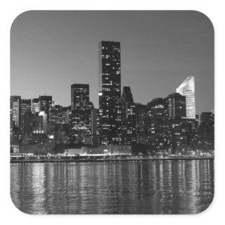 Black White New York City Skyscapers Silhouette Square Sticker
