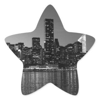 Black White New York City Skyscapers Silhouette Star Sticker