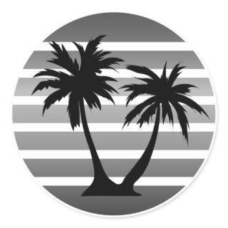 Black & White Palm Tree Silhouette  Classic Round Sticker