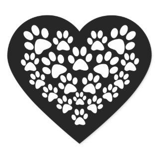 Black White Paw Print Heart Heart Sticker