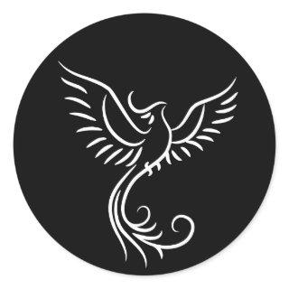 Black White Phoenix Mystical Bird Rise  Classic Round Sticker