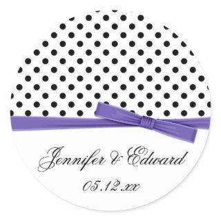 Black White Polka Dots Purple Save The Date Classic Round Sticker