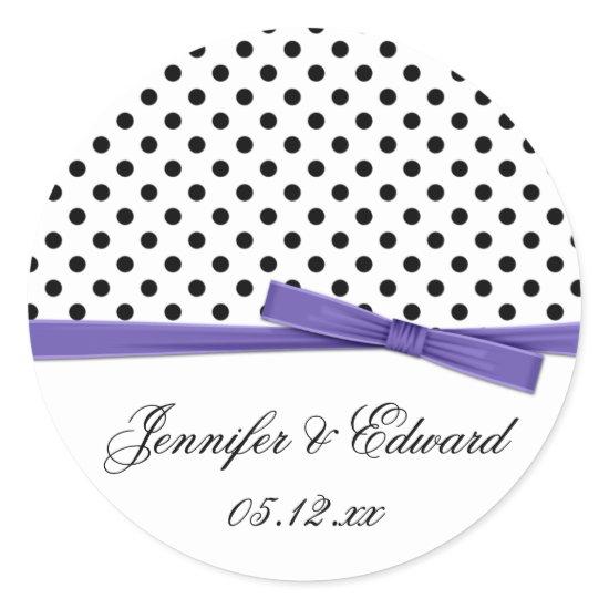 Black White Polka Dots Purple Save The Date Classic Round Sticker