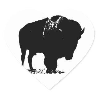 Black & White Pop Art Bison Buffalo Heart Sticker