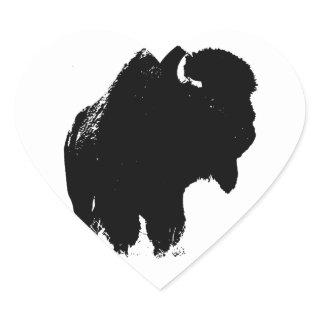 Black & White Pop Art Bison Buffalo Heart Sticker