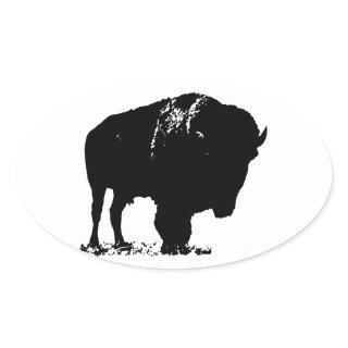 Black & White Pop Art Bison Buffalo Oval Sticker